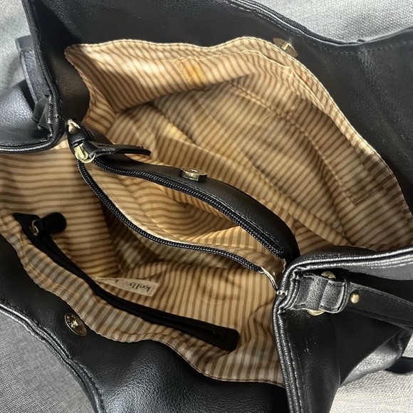 Black Katie & Kelly Pebbled Leather Chic Slouch Bag Minimalist Everyday Carry - Picture 3 of 12